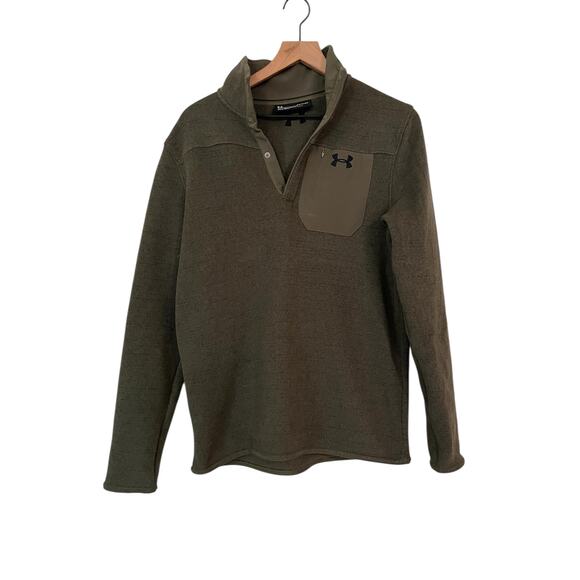 Under Armour Mens Olive Green UA Specialist Henley Size Small Button Closure - Picture 1 of 7